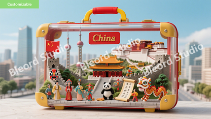 20 pieces of computer and cell phone wallpapers with suitcase decorations in miniature scenes of various countries+ 1 custom service gifted