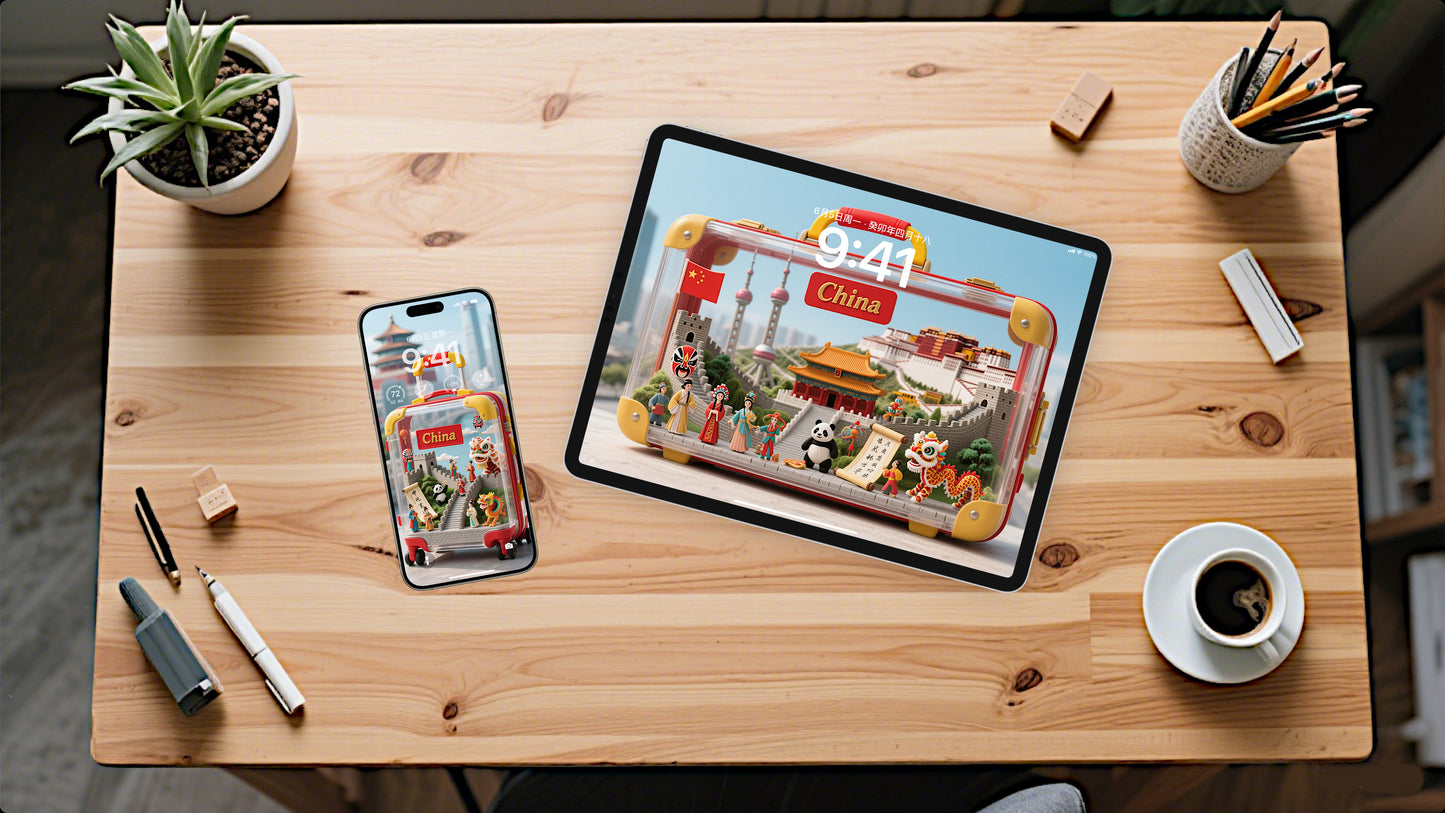 20 pieces of computer and cell phone wallpapers with suitcase decorations in miniature scenes of various countries+ 1 custom service gifted
