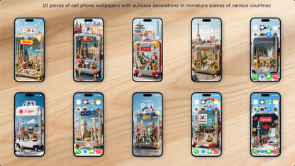 20 pieces of computer and cell phone wallpapers with suitcase decorations in miniature scenes of various countries+ 1 custom service gifted
